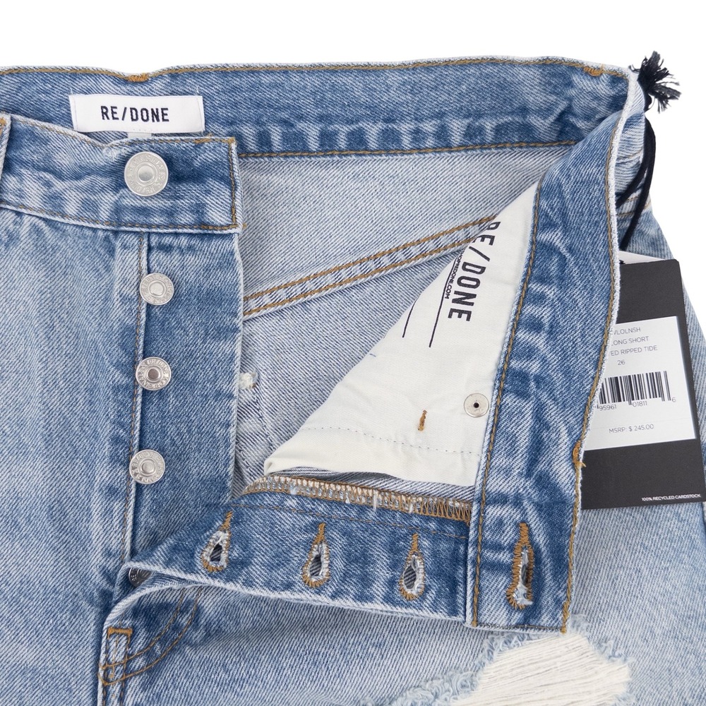 NEW Re/Done‎ Women's 26 Loose Long Short Light Blue Destroyed Ripped Tide Shorts - Picture 4 of 12